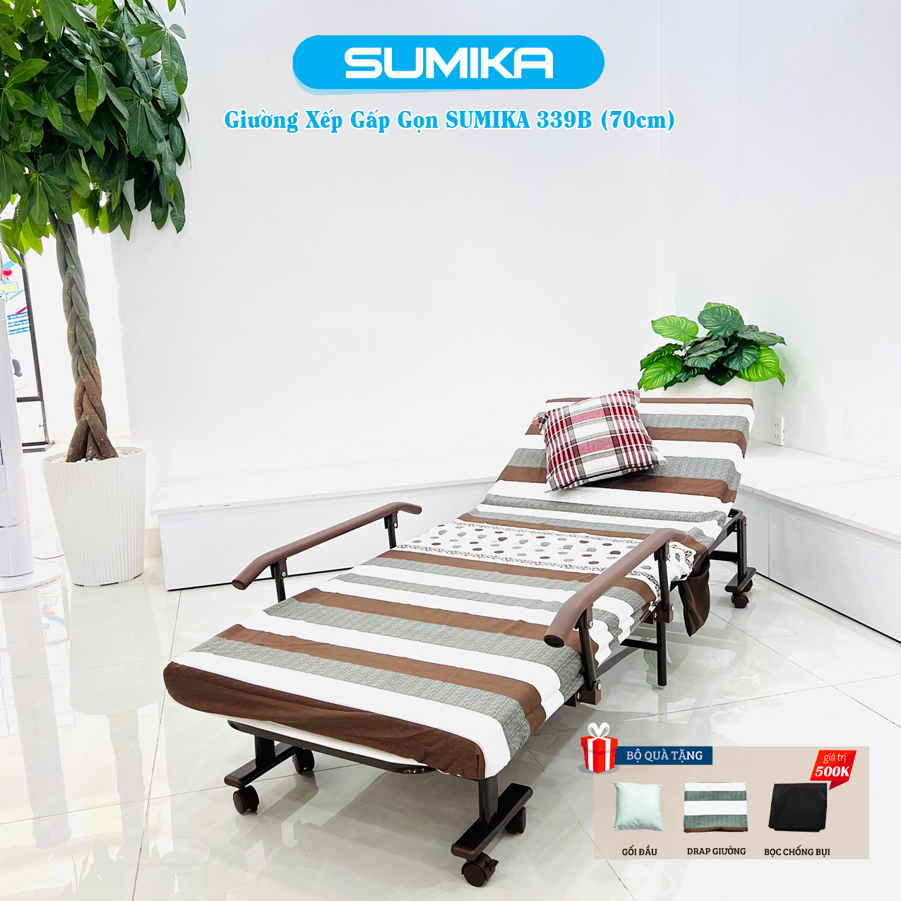 Giường gấp xếp gọn đa năng SUMIKA 339D, rộng 80cm